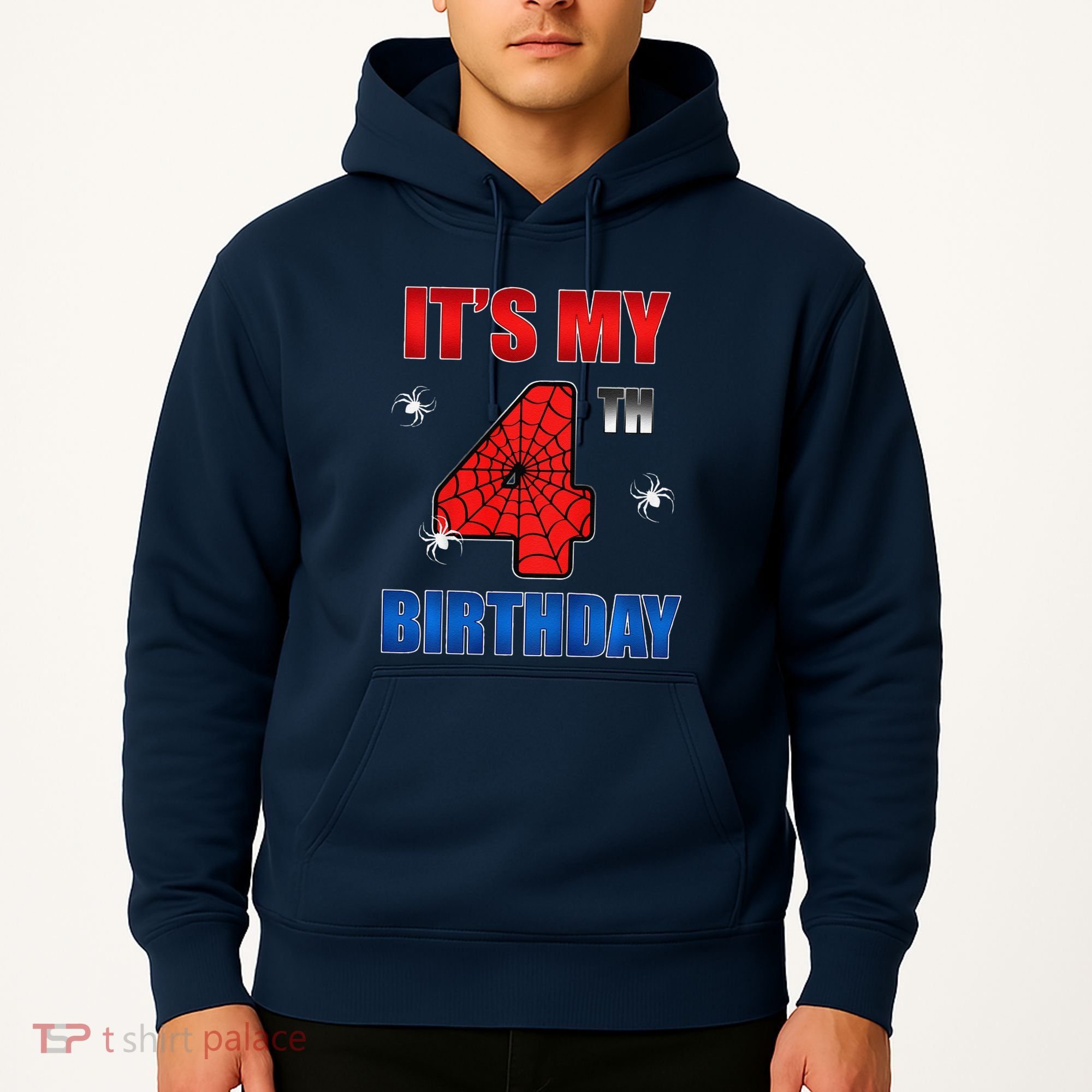 Spider Web Four 4 Years Old ItS My 4th Birthday Boy Party Hoodie
