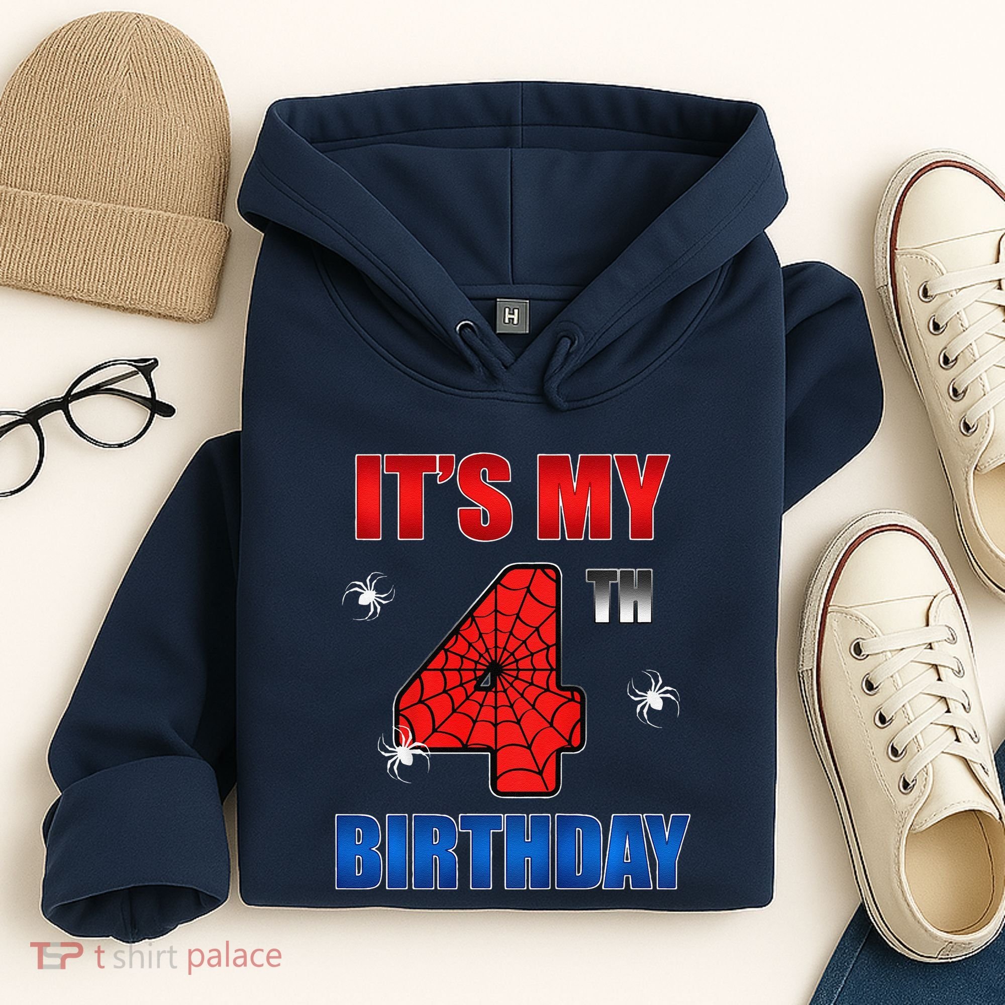 Spider Web Four 4 Years Old ItS My 4th Birthday Boy Party Hoodie