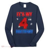Spider Web Four 4 Years Old ItS My 4th Birthday Boy Party Long Sleeve Shirt thumb 0