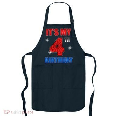 Spider Web Four 4 Years Old ItS My 4th Birthday Boy Party Apron