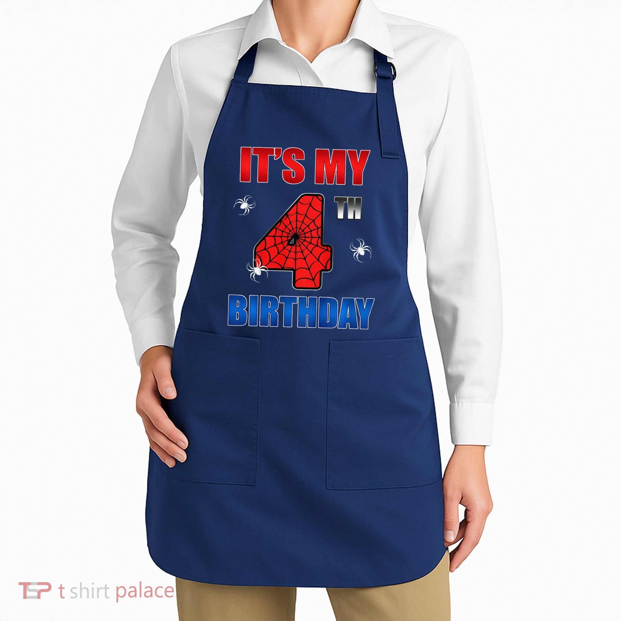 Spider Web Four 4 Years Old ItS My 4th Birthday Boy Party Apron