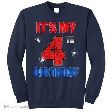 Spider Web Four 4 Years Old ItS My 4th Birthday Boy Party Sweatshirt