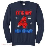Spider Web Four 4 Years Old ItS My 4th Birthday Boy Party Sweatshirt thumb 0
