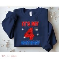 Spider Web Four 4 Years Old ItS My 4th Birthday Boy Party Sweatshirt thumb 2