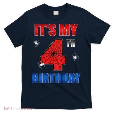Spider Web Four 4 Years Old ItS My 4th Birthday Boy Party T-Shirt