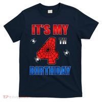 Spider Web Four 4 Years Old ItS My 4th Birthday Boy Party T-Shirt thumb 0