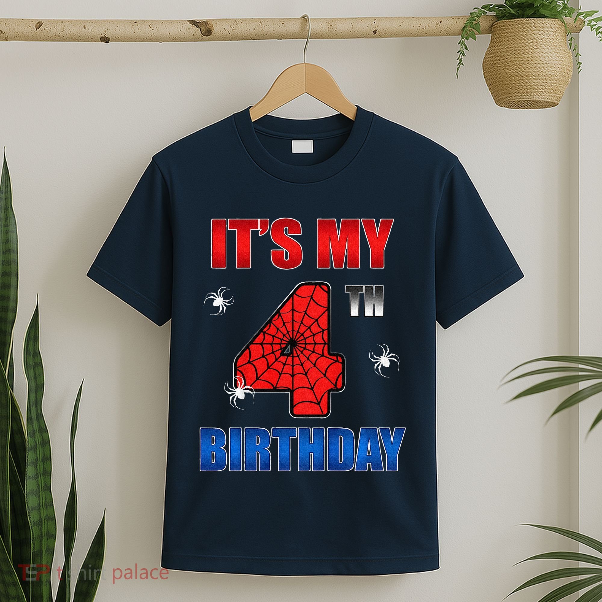 Spider Web Four 4 Years Old ItS My 4th Birthday Boy Party T-Shirt