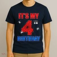 Spider Web Four 4 Years Old ItS My 4th Birthday Boy Party T-Shirt thumb 3