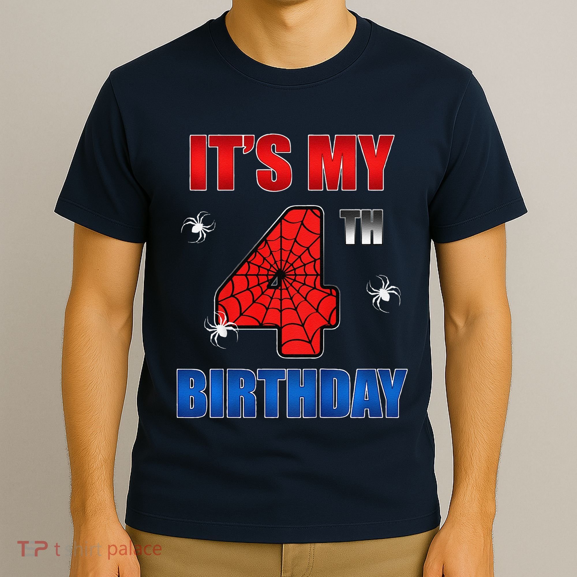 Spider Web Four 4 Years Old ItS My 4th Birthday Boy Party T-Shirt