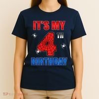 Spider Web Four 4 Years Old ItS My 4th Birthday Boy Party T-Shirt thumb 4