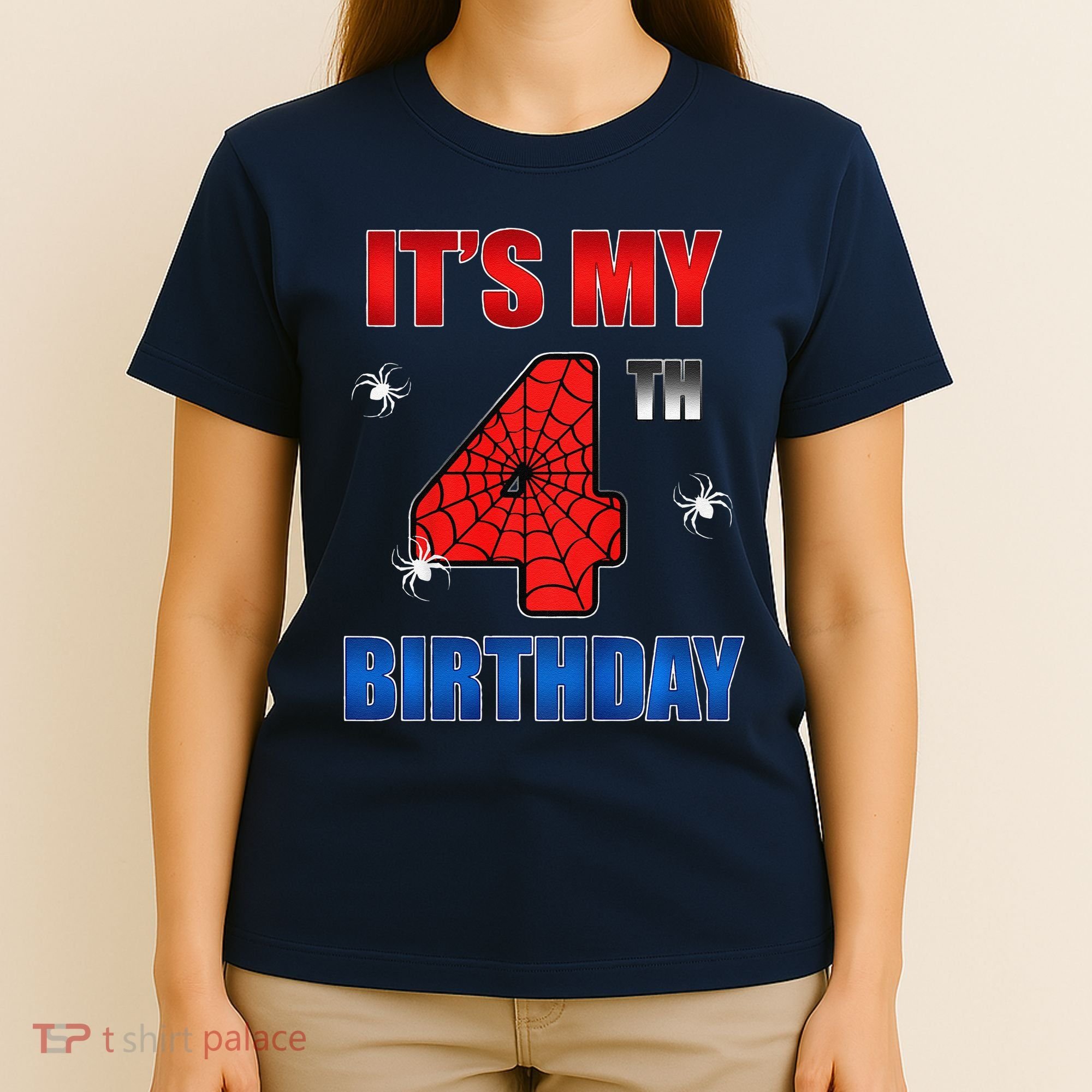 Spider Web Four 4 Years Old ItS My 4th Birthday Boy Party T-Shirt