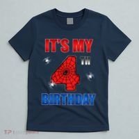 Spider Web Four 4 Years Old ItS My 4th Birthday Boy Party T-Shirt thumb 5