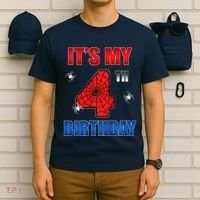 Spider Web Four 4 Years Old ItS My 4th Birthday Boy Party T-Shirt thumb 6