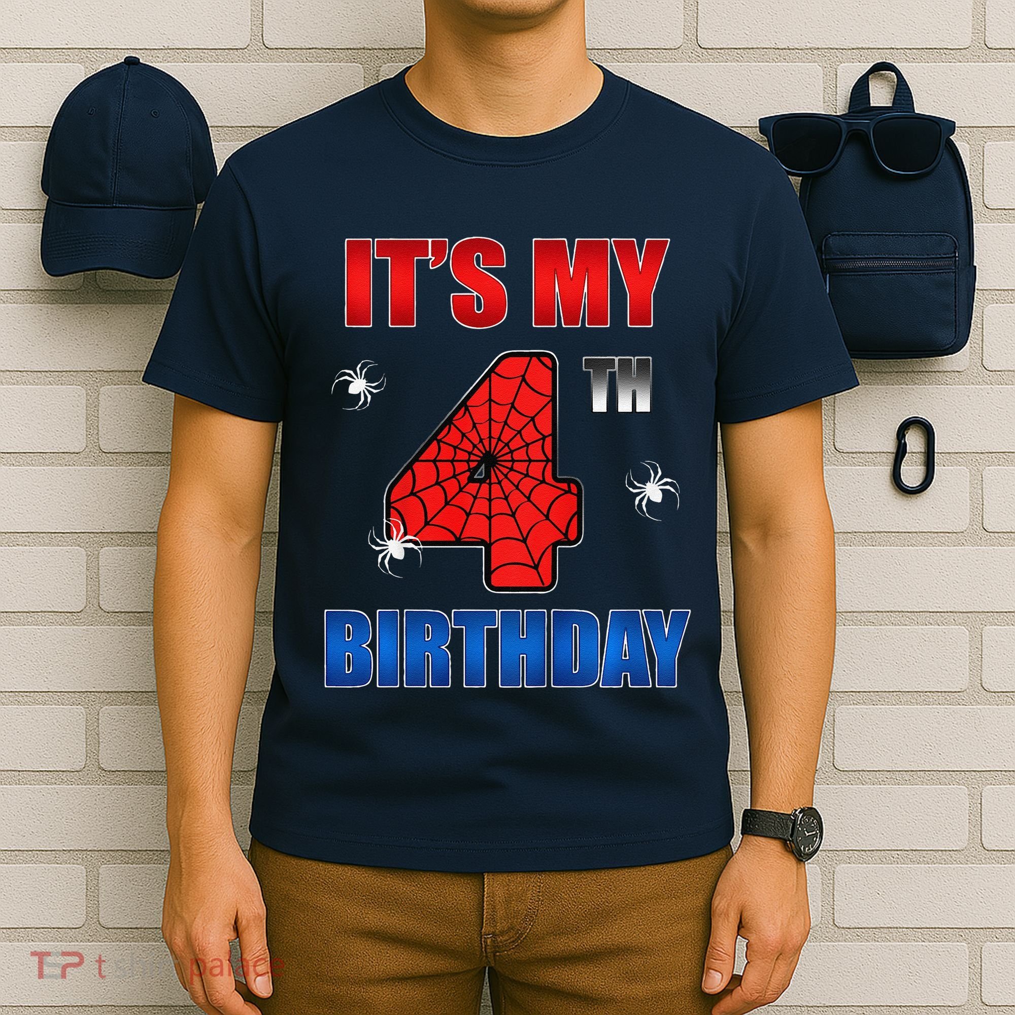 Spider Web Four 4 Years Old ItS My 4th Birthday Boy Party T-Shirt