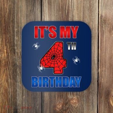 Spider Web Four 4 Years Old ItS My 4th Birthday Boy Party Coaster