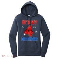 Spider Web Four 4 Years Old ItS My 4th Birthday Boy Party Women's Hoodie thumb 0
