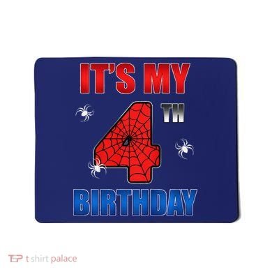 Spider Web Four 4 Years Old ItS My 4th Birthday Boy Party Mousepad