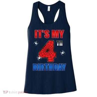 Spider Web Four 4 Years Old ItS My 4th Birthday Boy Party Women's Tank Top