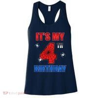 Spider Web Four 4 Years Old ItS My 4th Birthday Boy Party Women's Tank Top thumb 0