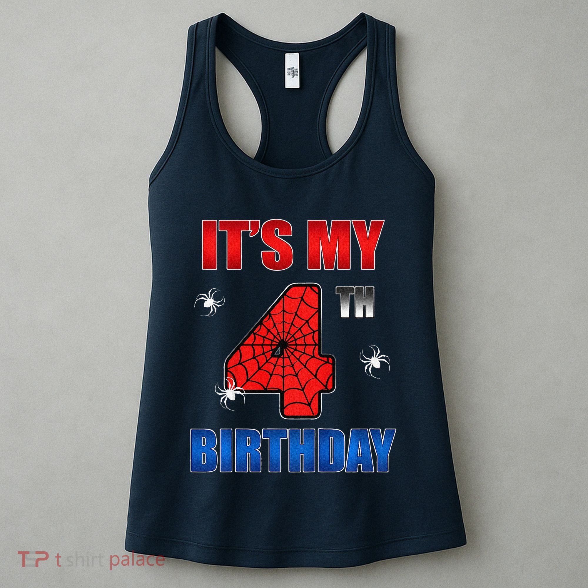 Spider Web Four 4 Years Old ItS My 4th Birthday Boy Party Women's Tank Top