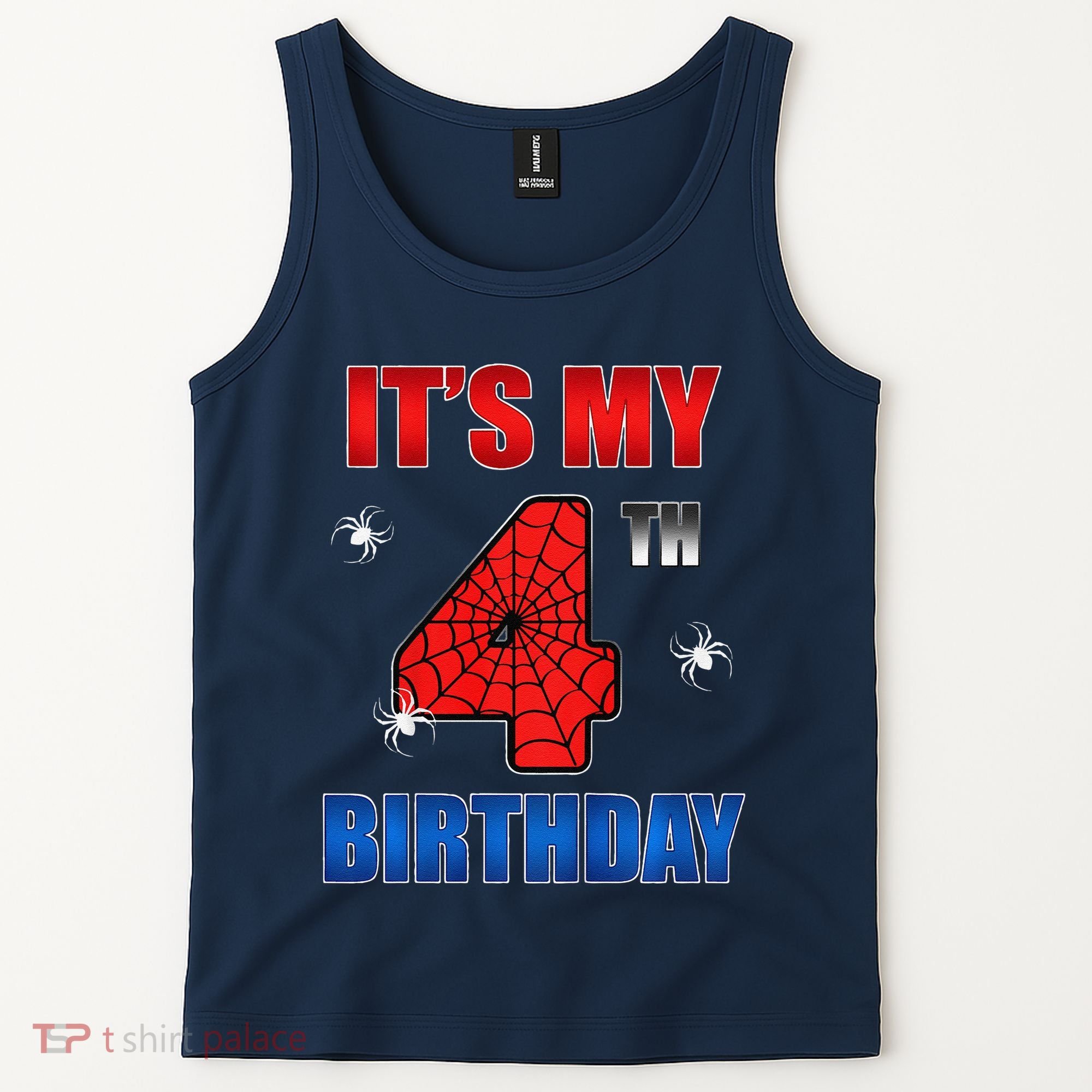 Spider Web Four 4 Years Old ItS My 4th Birthday Boy Party Tank Top