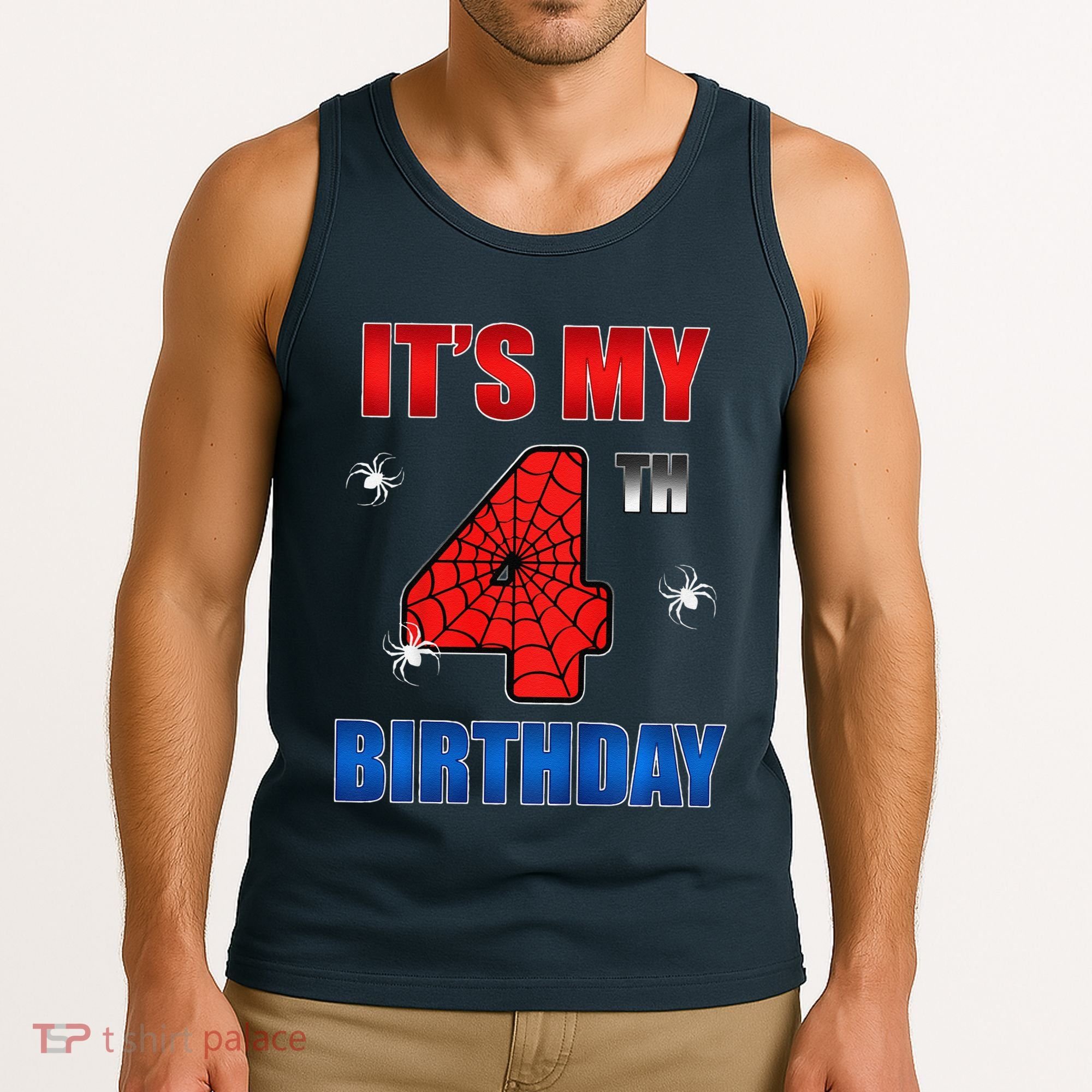 Spider Web Four 4 Years Old ItS My 4th Birthday Boy Party Tank Top