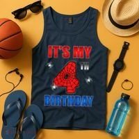Spider Web Four 4 Years Old ItS My 4th Birthday Boy Party Tank Top thumb 4