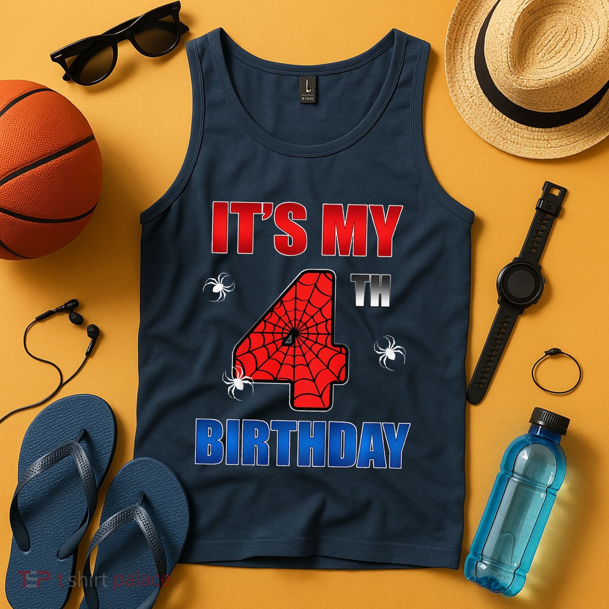 Spider Web Four 4 Years Old ItS My 4th Birthday Boy Party Tank Top
