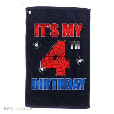 Spider Web Four 4 Years Old ItS My 4th Birthday Boy Party Golf Towel
