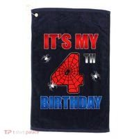 Spider Web Four 4 Years Old ItS My 4th Birthday Boy Party Golf Towel thumb 0