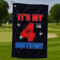 Spider Web Four 4 Years Old ItS My 4th Birthday Boy Party Golf Towel thumb 1