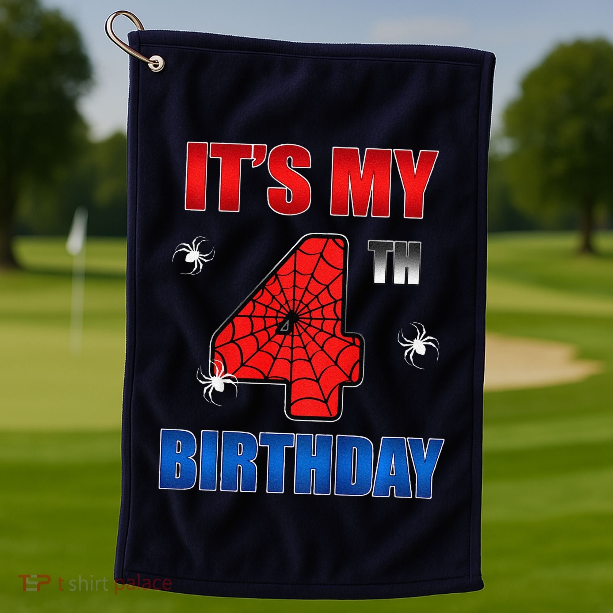 Spider Web Four 4 Years Old ItS My 4th Birthday Boy Party Golf Towel