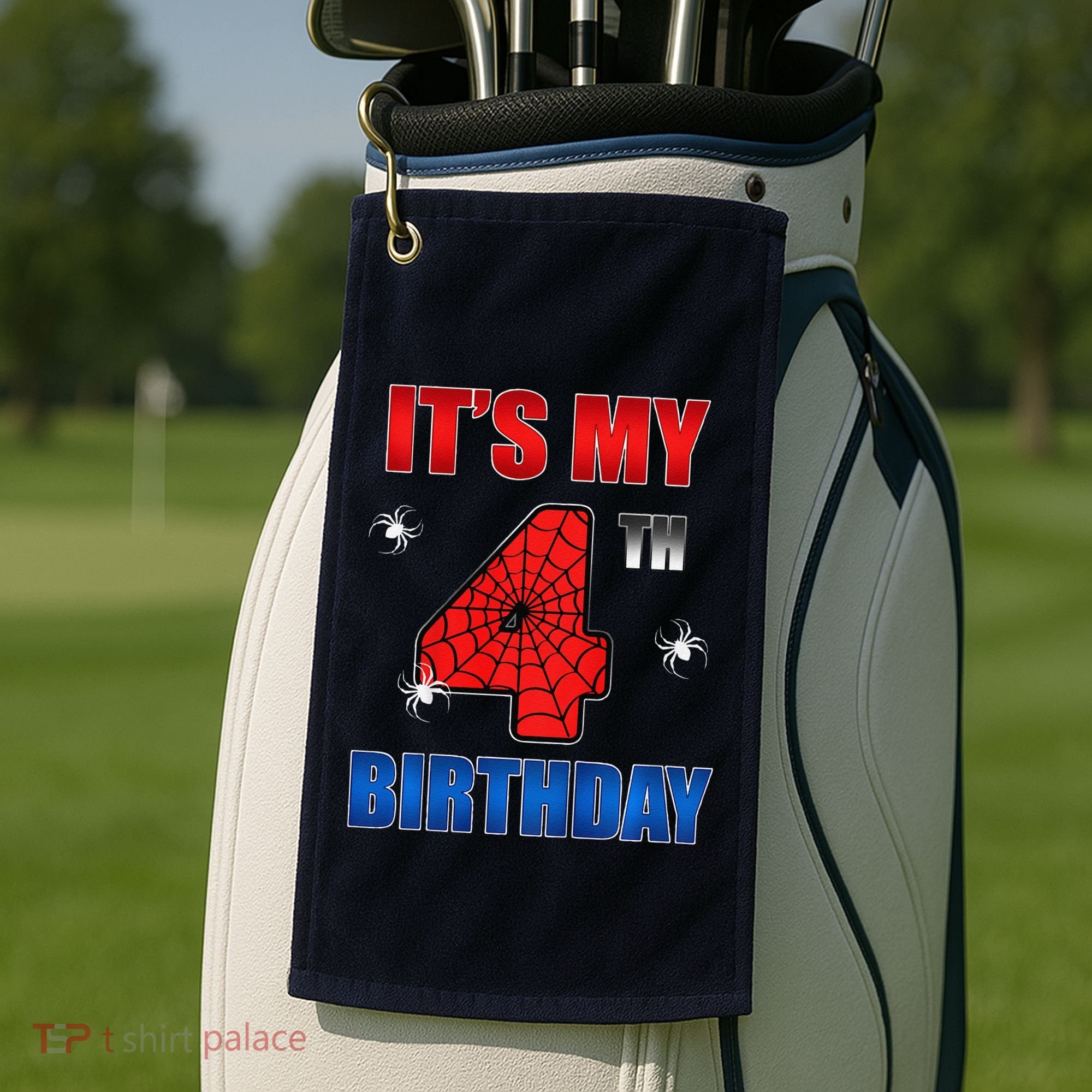 Spider Web Four 4 Years Old ItS My 4th Birthday Boy Party Golf Towel