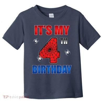 Spider Web Four 4 Years Old ItS My 4th Birthday Boy Party Toddler T-Shirt