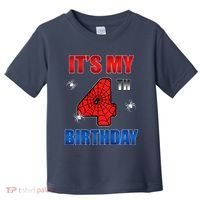 Spider Web Four 4 Years Old ItS My 4th Birthday Boy Party Toddler T-Shirt thumb 0
