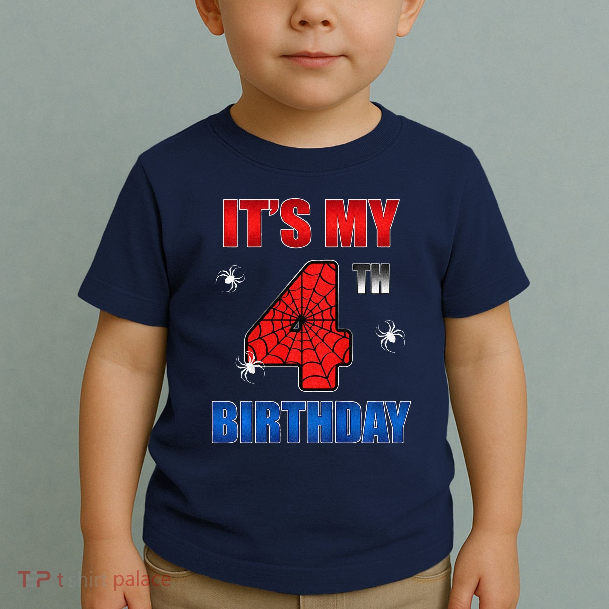 Spider Web Four 4 Years Old ItS My 4th Birthday Boy Party Toddler T-Shirt