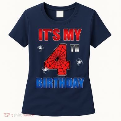 Spider Web Four 4 Years Old ItS My 4th Birthday Boy Party Women's T-Shirt