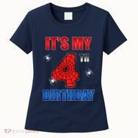 Spider Web Four 4 Years Old ItS My 4th Birthday Boy Party Women's T-Shirt thumb 0