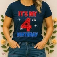 Spider Web Four 4 Years Old ItS My 4th Birthday Boy Party Women's T-Shirt thumb 2
