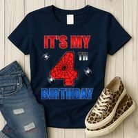 Spider Web Four 4 Years Old ItS My 4th Birthday Boy Party Women's T-Shirt thumb 3