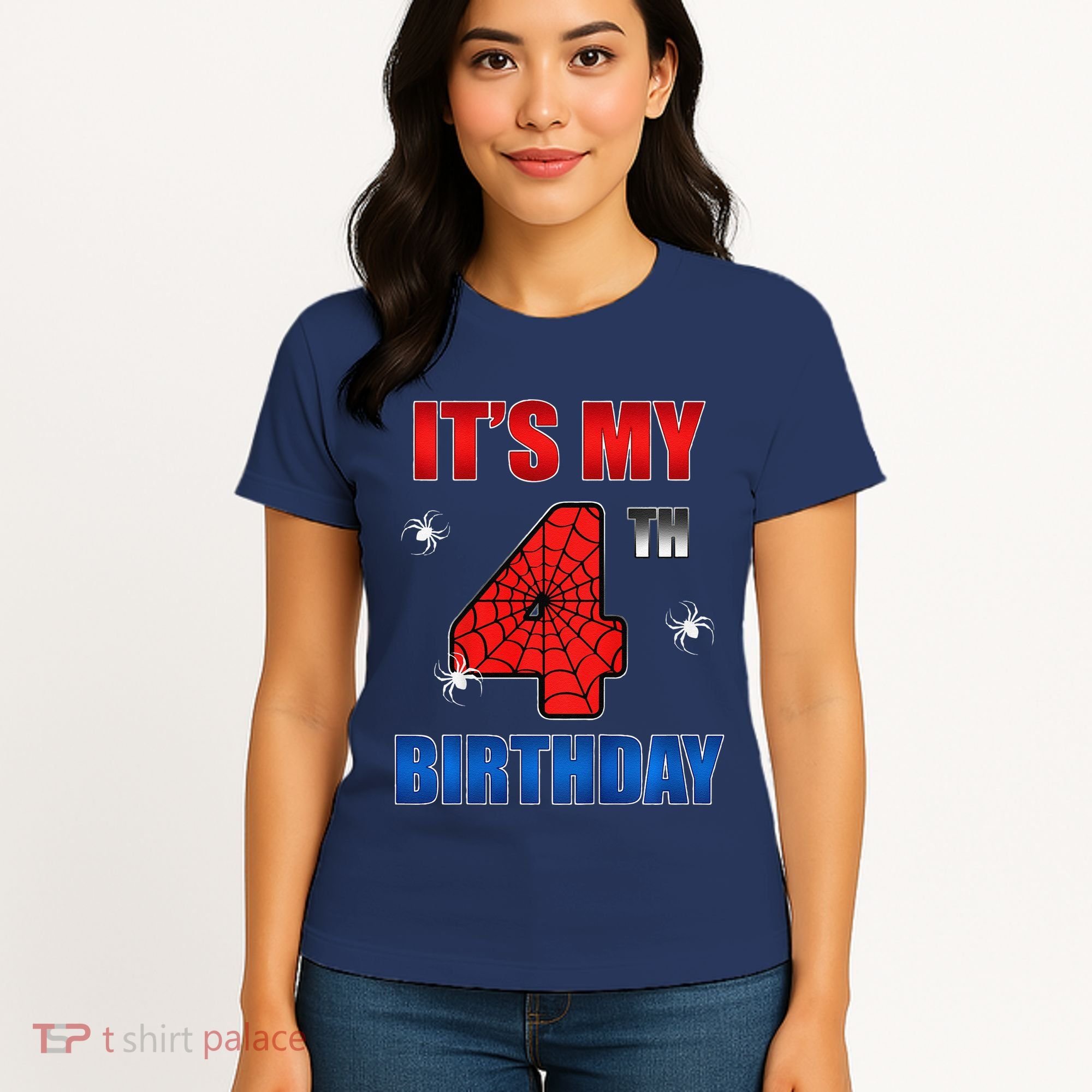 Spider Web Four 4 Years Old ItS My 4th Birthday Boy Party Women's T-Shirt