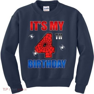 Spider Web Four 4 Years Old ItS My 4th Birthday Boy Party Kids Sweatshirt