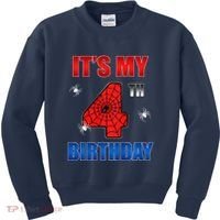 Spider Web Four 4 Years Old ItS My 4th Birthday Boy Party Kids Sweatshirt thumb 0