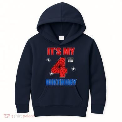 Spider Web Four 4 Years Old ItS My 4th Birthday Boy Party Kids Hoodie