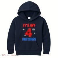 Spider Web Four 4 Years Old ItS My 4th Birthday Boy Party Kids Hoodie thumb 0