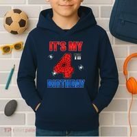 Spider Web Four 4 Years Old ItS My 4th Birthday Boy Party Kids Hoodie thumb 2