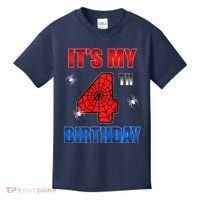 Spider Web Four 4 Years Old ItS My 4th Birthday Boy Party Kids T-Shirt thumb 0
