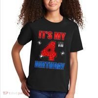 Spider Web Four 4 Years Old ItS My 4th Birthday Boy Party Kids T-Shirt thumb 2