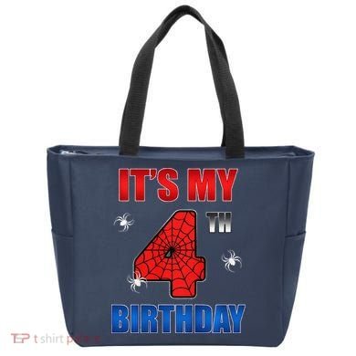 Spider Web Four 4 Years Old ItS My 4th Birthday Boy Party Tote Bag