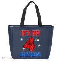 Spider Web Four 4 Years Old ItS My 4th Birthday Boy Party Tote Bag thumb 0